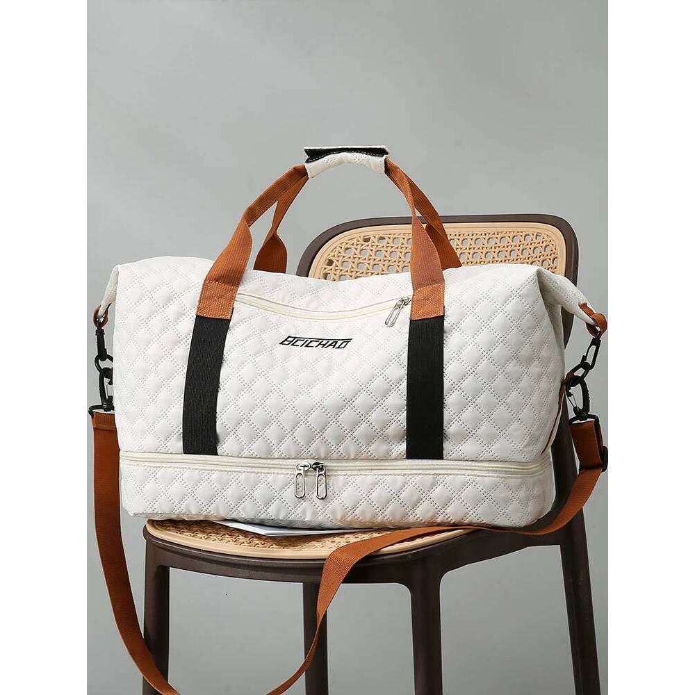 Nylon Travel Duffle with Shoe Compartment, Large Capacity Argyle Pattern Casual Weekender Overnight Gym Storage Bag Y260225