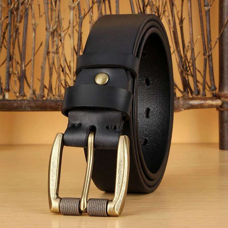 5mm Thicked Men Vintage Roller Pin Male Cowhide Genuine Leather Buckle Strap Cowboy Jeans Belt 1.5 Inch Y260225