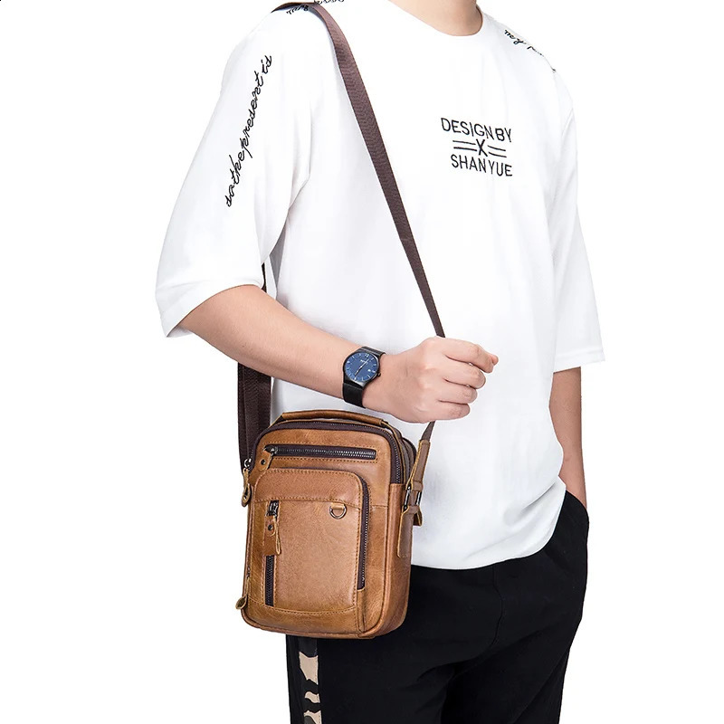 100 Genuine Leather Mens Shoulder Bags Messenger Bag for Men Crossbody Bags Small Man Handbag Bolso Male 260305