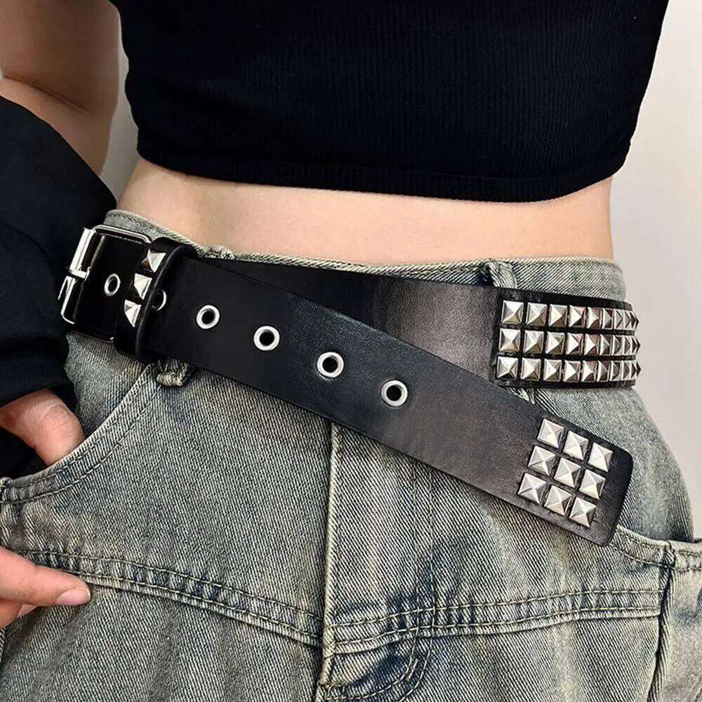 Black/Pink/White Trend Rivet Heavy Metal Men Women Punk Nightclub Rock Style Jeans Y2K Belt Fashion Decor Y260225