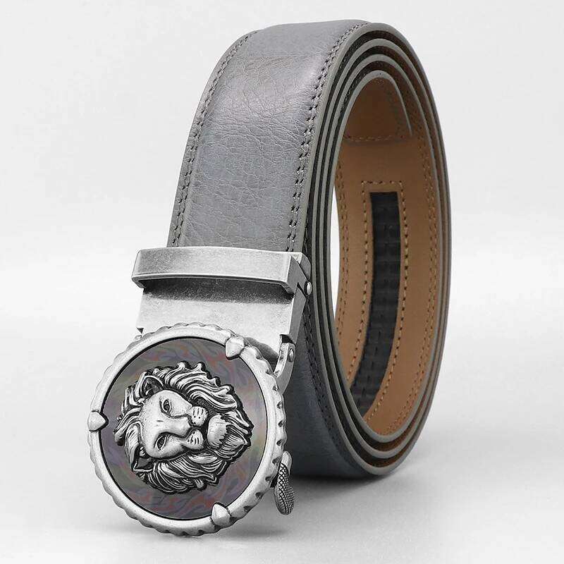 2025Luxury Famous BrandDesigners Retro Lion Casual Betls Men Automatic Buckle Fashion Genuine Leather Gray Younth Ceinture Homme Y260225