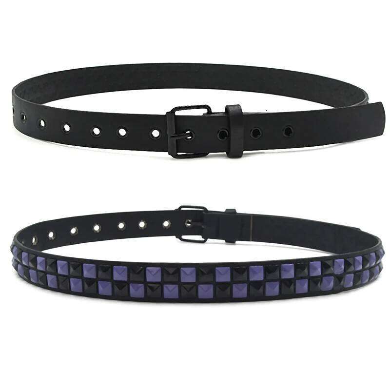 Purple Rivet Punk Women's Belt Hip Hop Y2k Jeans Accessories Girdle Fashion Trend Pu Leather Pin Buckle Waistband Unisex Y260225