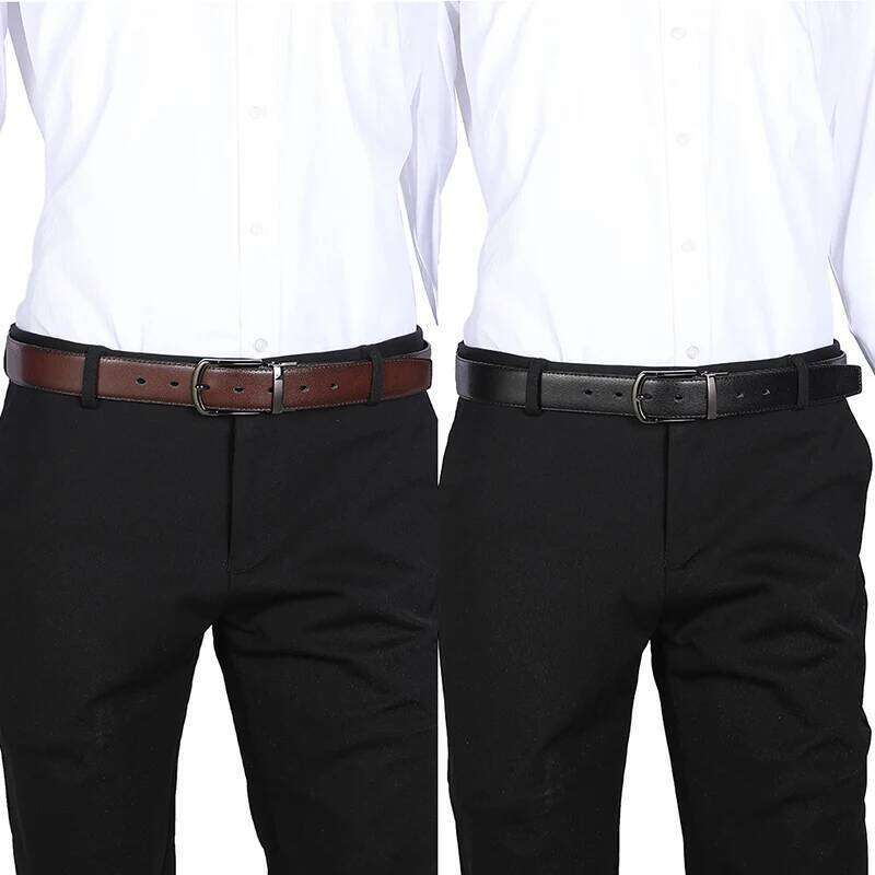 New Genuine Leather Belt 100cm 110cm 120cm 130cm 140cm 150cm Reversible Buckle Brown and Black Business Dress Belts for Men Y260225