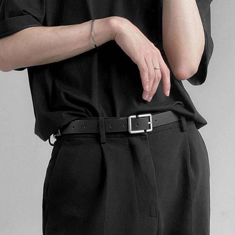 Fashion Teenagers Jeans Chic Geometric Pin Buckle Black Girdle Strap Korean Vintage Waistband For Men Women PU Leather Belt Y260225