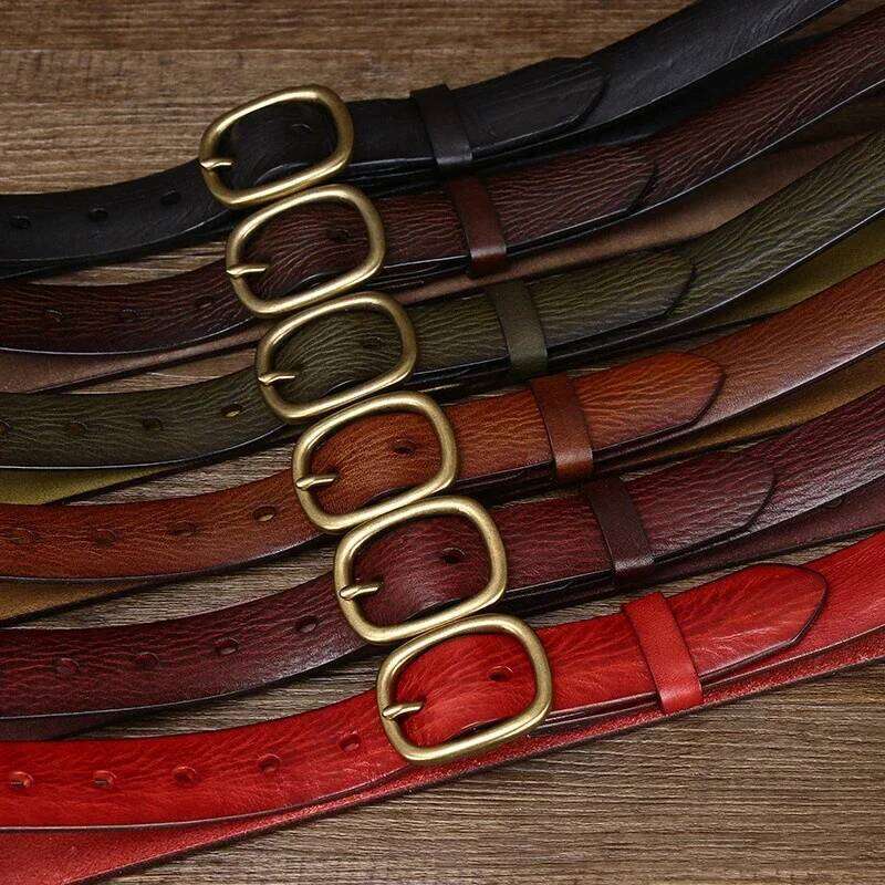 2.8CM Ladies Thick Cowhide Copper Buckle Genuine Leather Jeans Belt Women High Quality Retro Luxury Cintos Female Waistband Y260225