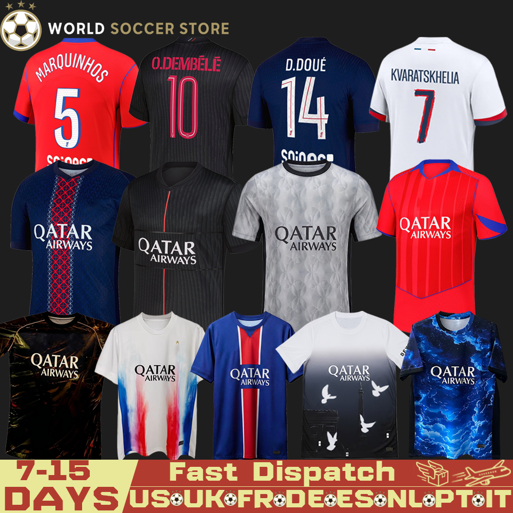 3XL 4XL Maillots 2025 4TH psges Soccer jerseys Fourth DEMBELE 2026 HAKIMI G RAMOS 25 26 Maillots football KVARATSKHELIA men kids VITINHA kit Black uniforms enfants13