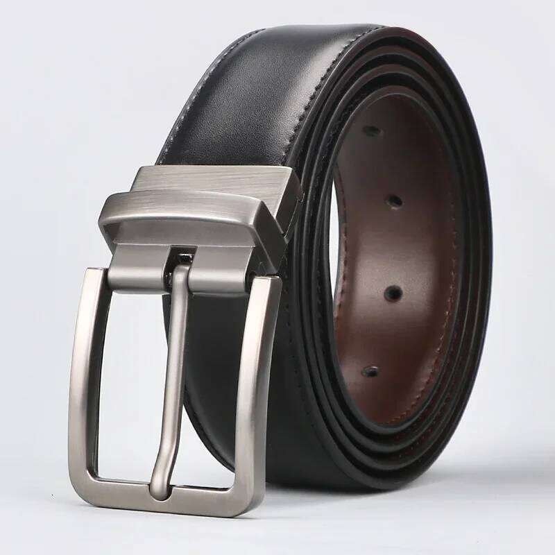 1pc Men's Leather Reversible Belt, Rotate Black Buckle Y260225