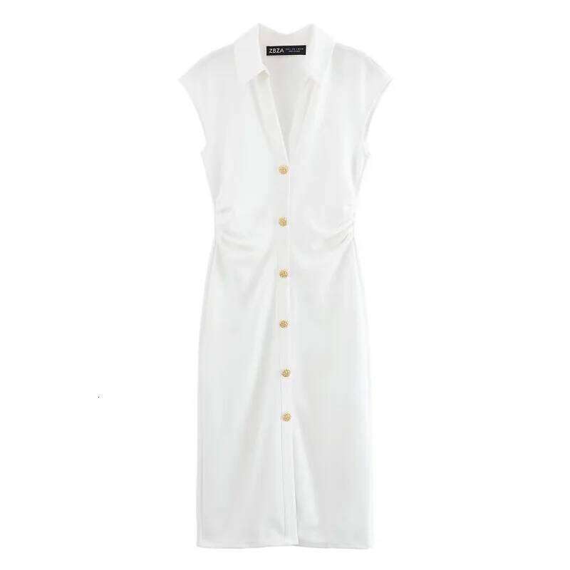 MUJER 2025 Pleated Midi Dresses for Sleeveless Shirt Woman White Black Women's Summer Draped Party Dress Women XJ260225