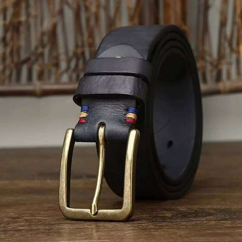 3.8CM Thick Retro Cowboy Male Cowhide Cowskin Genuine Leather Heavy Copper Buckle Belt For Jeans Men Strap Waist Y260225