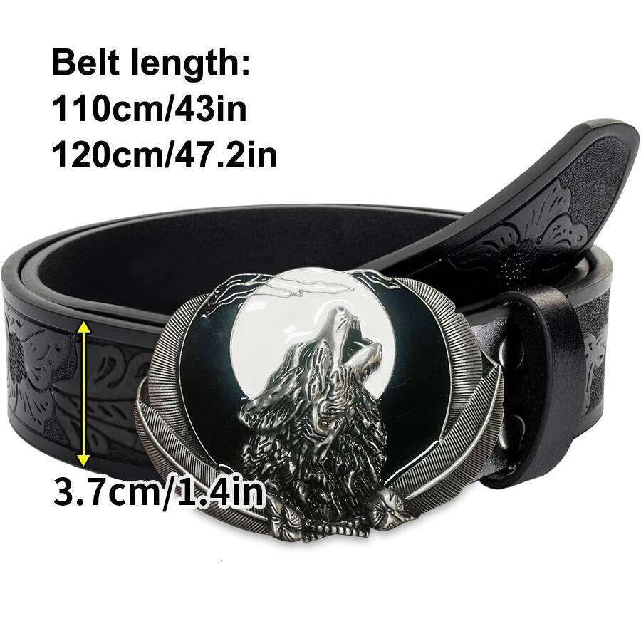 Western men's denim wolf head red moon belt buckle hip-hop personality retro style unisex matching jeans/ca Y260225