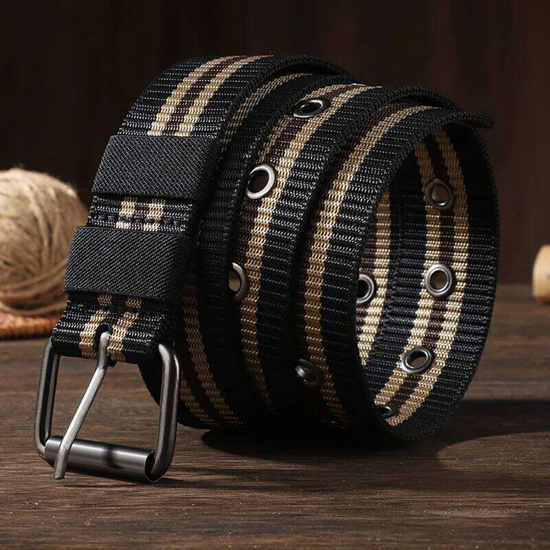 Men's long pin buckle canvas waistband young and middle-aged outdoor nylon braided casual tide belt Y260225