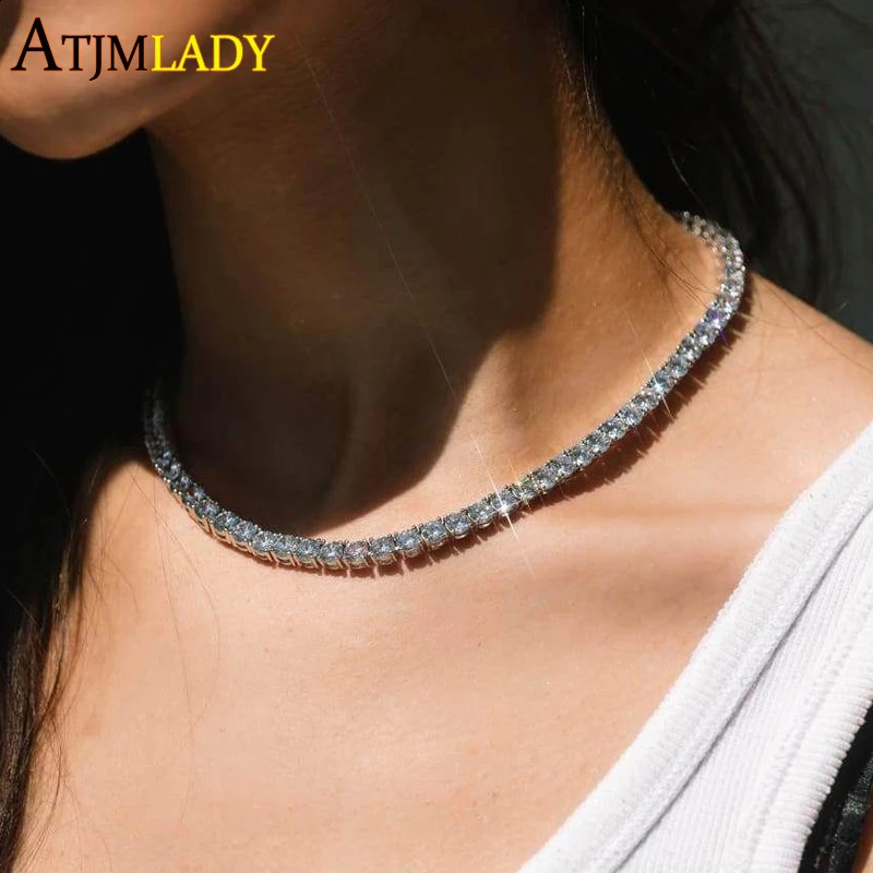 Pink White Iced Out 5A CZ 5mm Tennis Chain Necklace Two Tone Color Women Fashion Choker Bling Cubic Zirconia Hip Hop Jewelry 260205