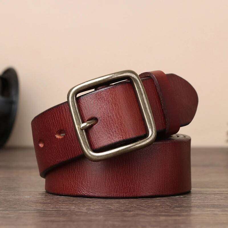 Men's Cowhide Copper Buckle Belts All Matching Casual Jeans High-quality Luxury Genuine Leather Belt For Man Y260225