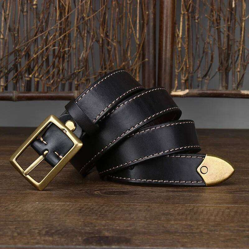 3.3CM Pure Cowhide High Quality Genuine Leather Belts for Men Women Strap Male Brass Buckle Jeans Cowboy Thickened Both Sides Y260225