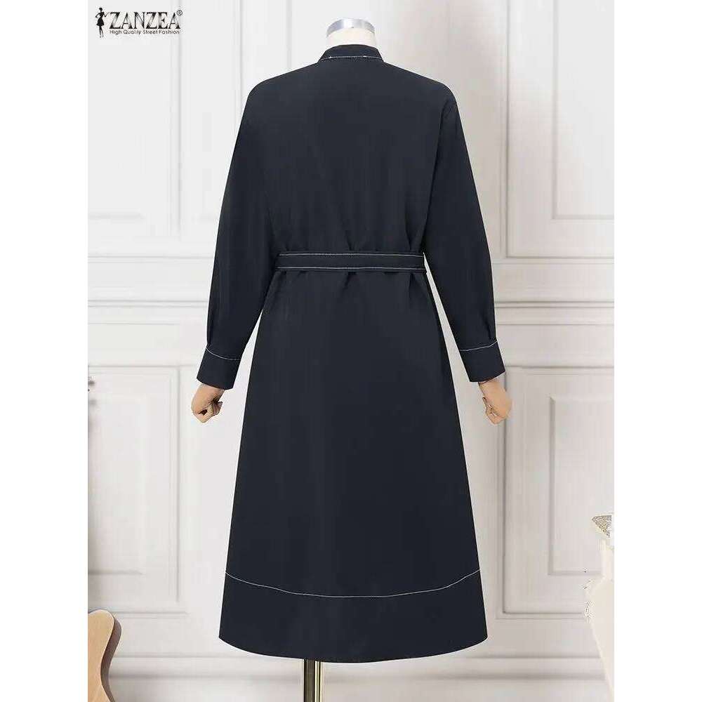 ZANZEA Fashion Shirt Dresses Women Elegant Streetwear Office Lady Midi Vestidos Belted Casual Autumn Long Sleeve Party Robe XJ260225