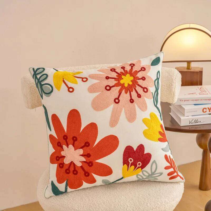 Embroidered Countryside Style Flower Cushion Covers For Home Sofa Bed Throw Pillowcase Living Room Decorative