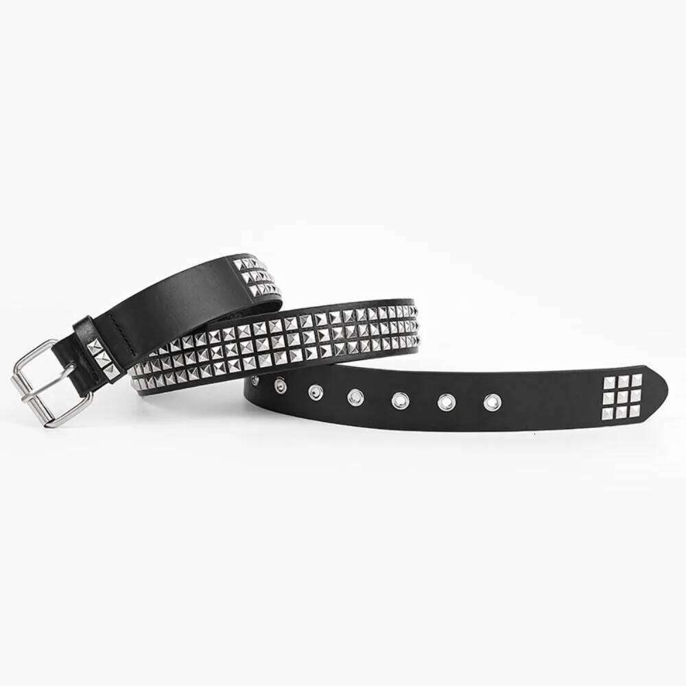 Square Bead Rivet Metal Pyramid Men and Women Punk Hardware Jeans Y2K Designer Belt Women's Belts Y260225
