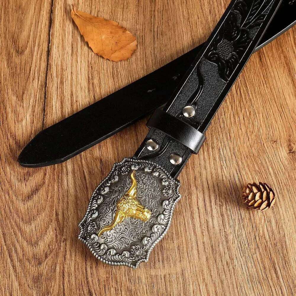 1pc New Men's Western Cowboy - Cool Handsome Black PU BELT Material Embossed Design and Stylish Alloy Buckle Men Belt Y260225