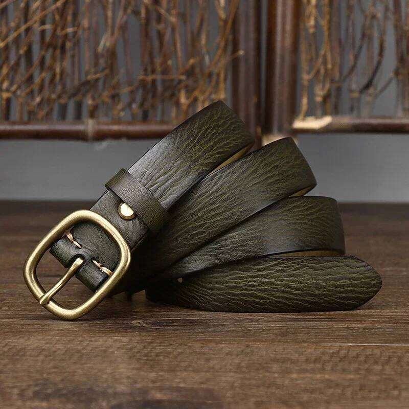 2.8CM Ladies Thick Cowhide Copper Buckle Genuine Leather Jeans Belt Women High Quality Retro Luxury Cintos Female Waistband Y260225