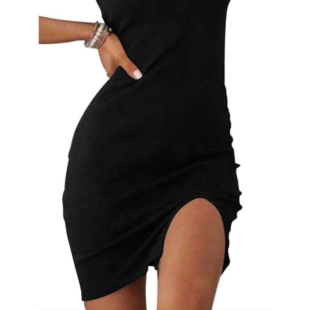 Women Black Casual Sleeveless Knitted Dress Mini Slits for Comfortable Fashionable Style XJ260225