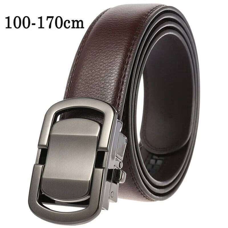 Men's Novel Automatic Buckle Belt - Genuine Cowskin Leather, 3.5cm, Business Style, Size 150-200cm Y260225