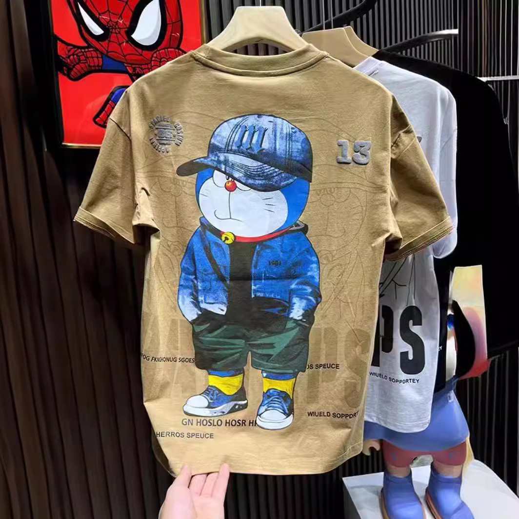 2026 New Design Dingtang Cat - Japanese Style Men's Summer Cartoon Short-sleeved T-shirt - Luxury Fashion Brand Trendy T-shirt, Men's Lightweight Basic Shirt