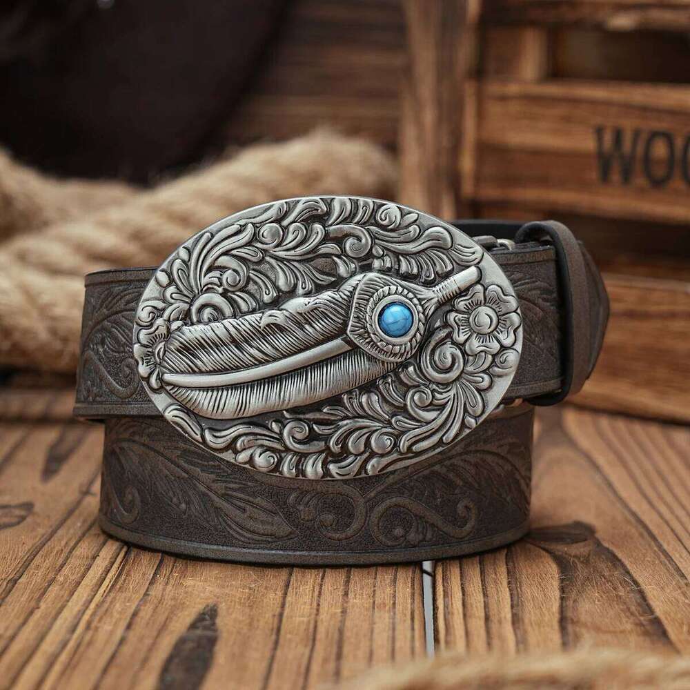 Men & Women-Western-Cowboy-PU Leather-Belts - Vintage horse Floral Engraved Buckle Belt for Jeans Y260225