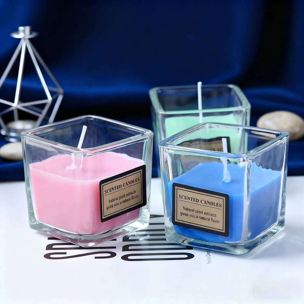 Scented Candle in Square Cup, Long Lasting Relaxing Aromatherapy, Cozy Home Decor Gift for Birthday Valentine, Modern Bedroom H260225