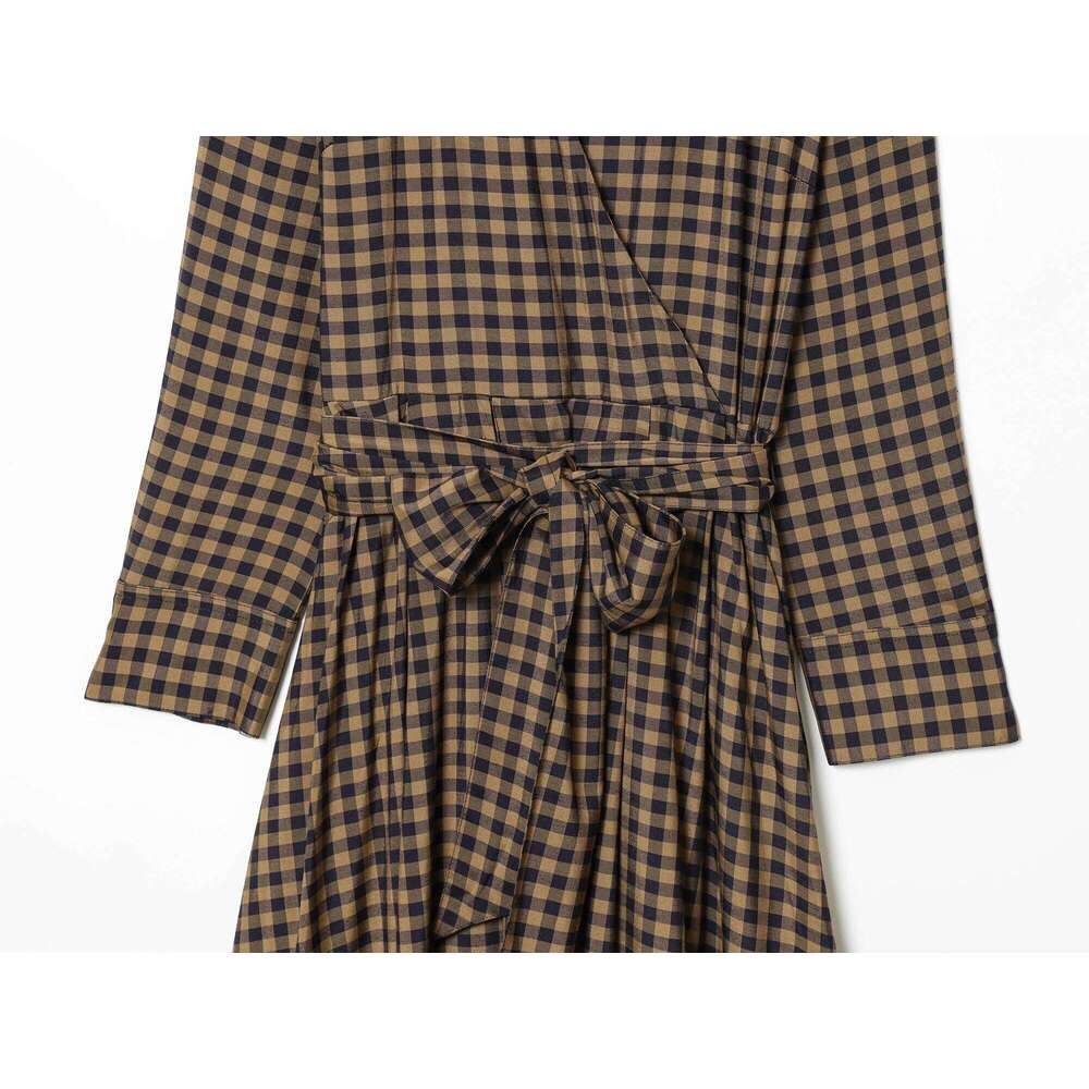 ETJ couture spring new plaid shirt style dress Elegant type restoring ancient ways is A word version long sleeve skirt belt XJ260225