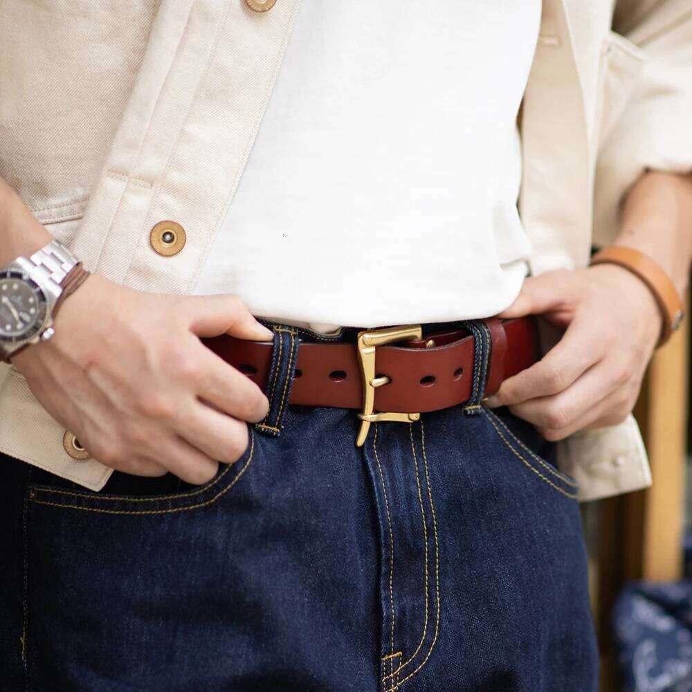 Maden Vintage Handmade First-Layer Cowhide Automatic Buckle Brass Quick-release Belt for Men's Daily Y260225