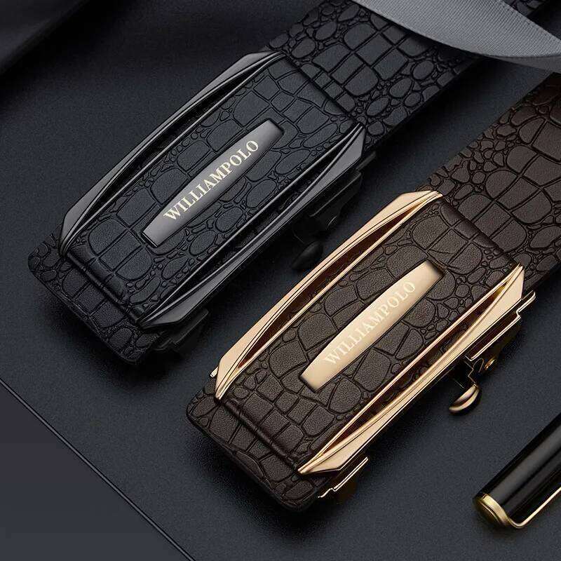 Fashionable automatic buckle men's casual pants cowhide business belt Y260225