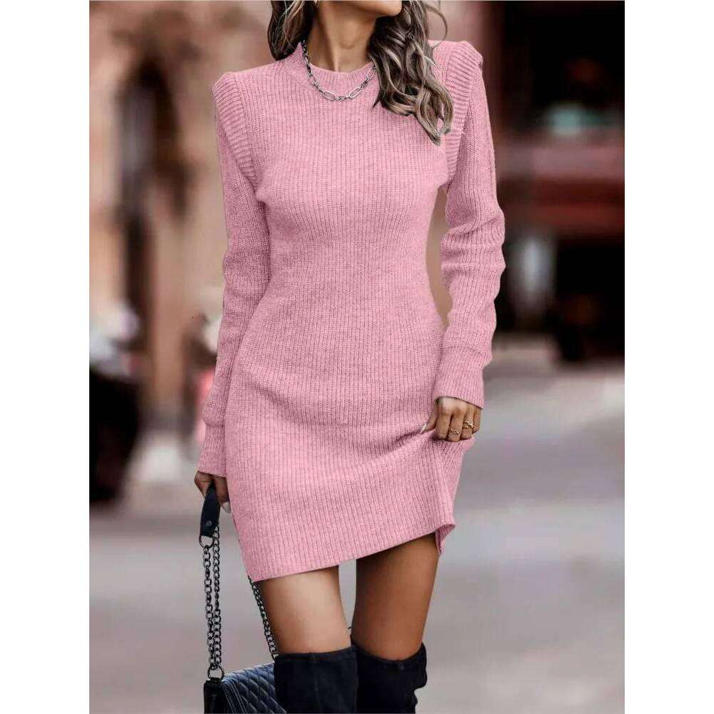Autumn And Winter Round-neck Long-sleeved Hip-wrapped Sweater Women's Commuting Temperament Slim Comfortable Casual Dress XJ260225