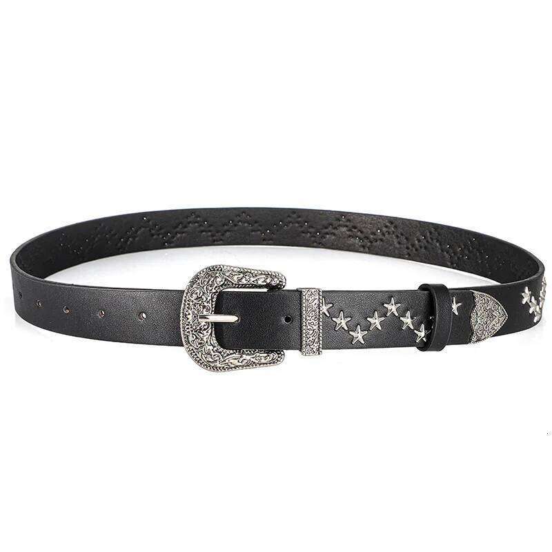 Men's and Women's Trend Pentagram Rivet Punk Style, Vintage Carved Buckle PU Leather BeltsSubculture Rock Hip-Hop Y2k Belt Y260225