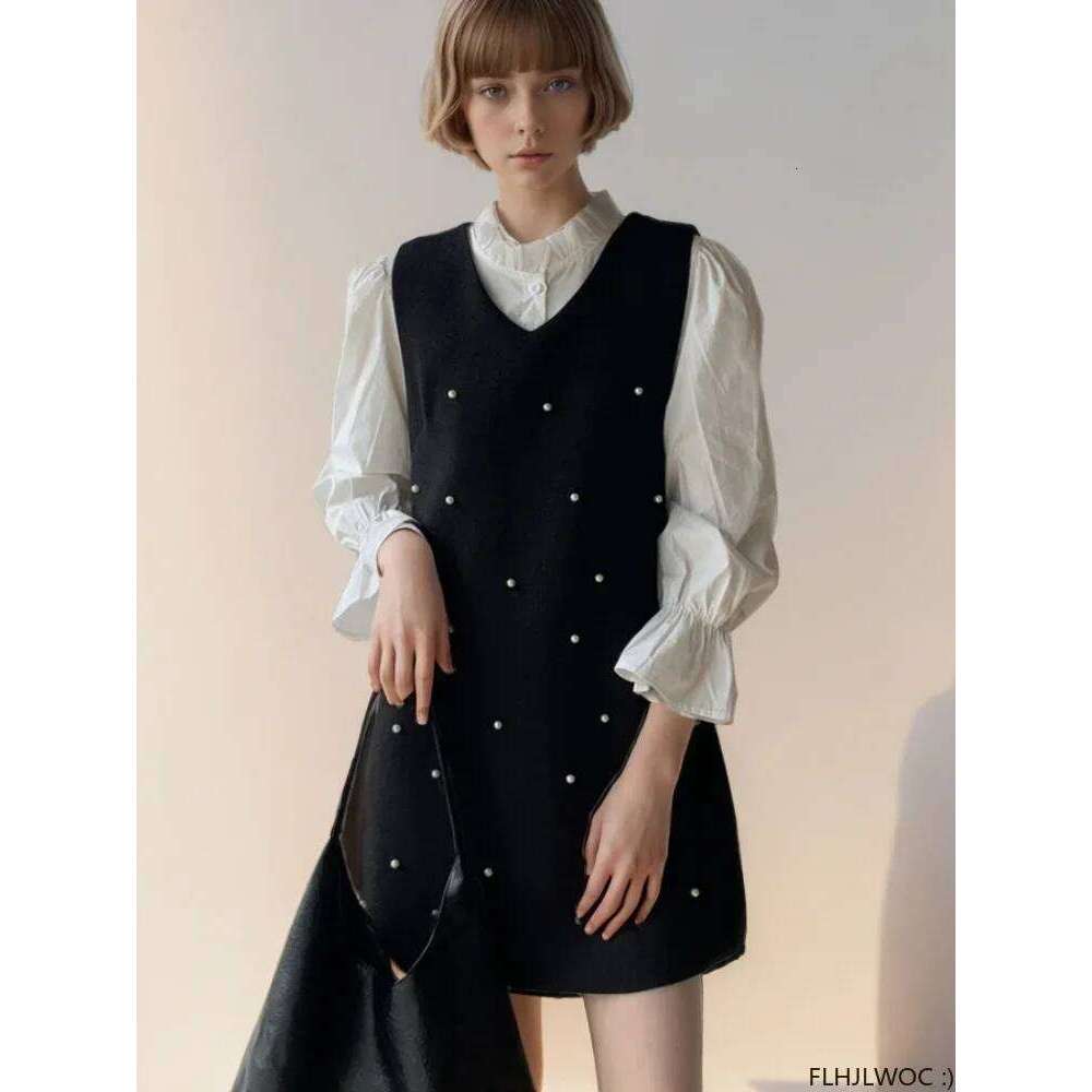 Autumn Winter Basic Shirt Dresses Outfits Cute Girls Women Fashion French Design Japan Style Sleeveless Little Black Dress XJ260225