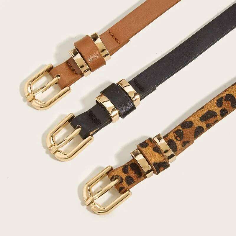 European American Retro Slim for Women Versatile Needle Buckle Fine Waist Decoration Simple Summer Leopard Belt Y260225
