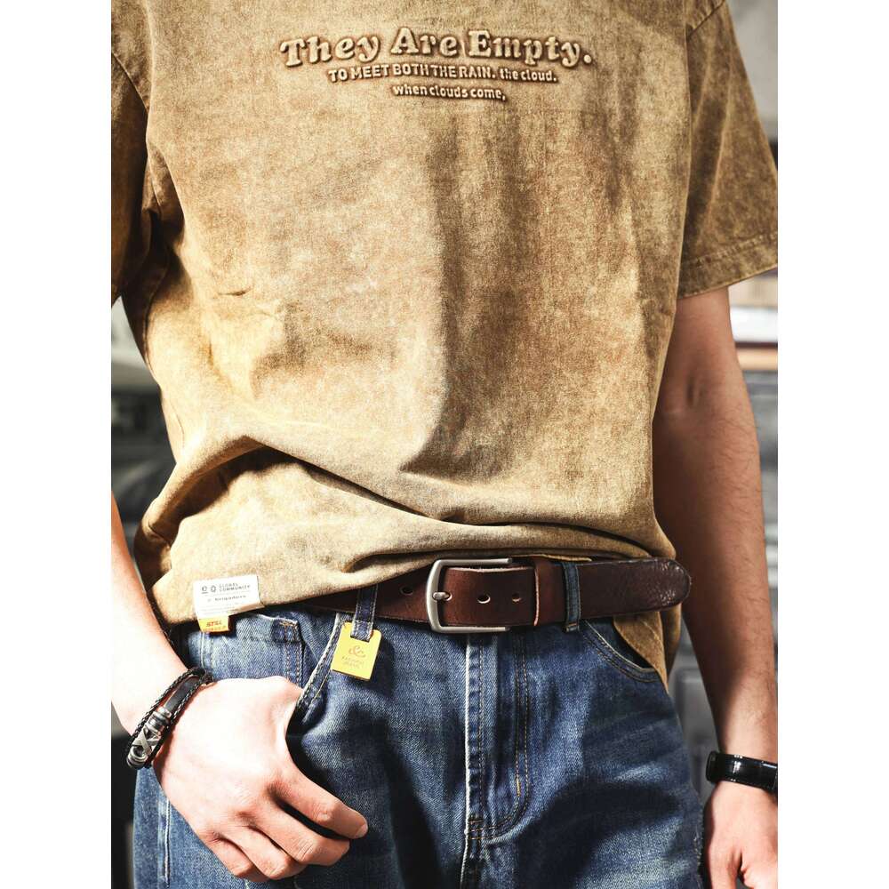 Retro Casual Cowhide Genuine Leather Men's Pin Buckle Belt, StudentBelt, Simple Classic Belt Y260225
