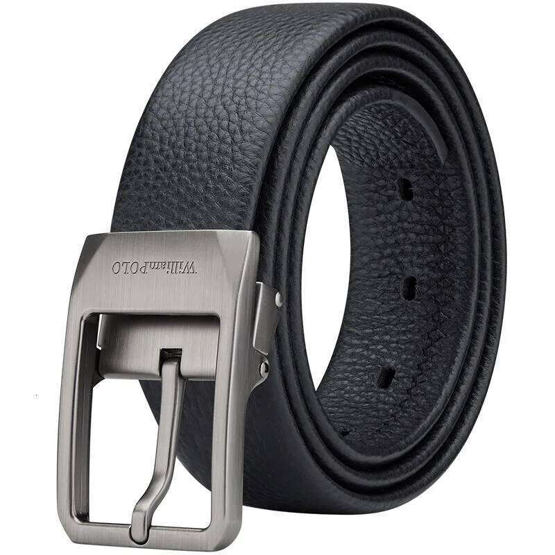 Leather genuine leather pin buckle business casual men's belt trendy young human head layer cowhide pants for men Y260225