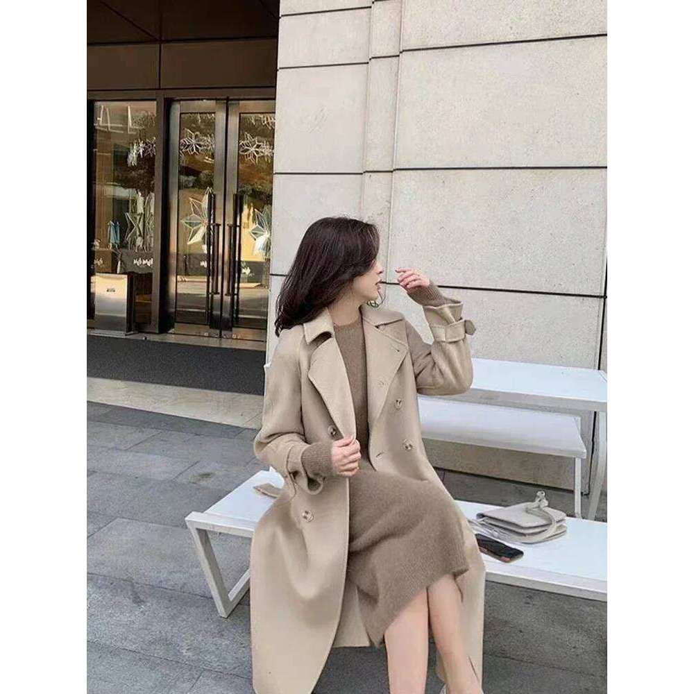 Women's Pure Cashmere Knit Dress Simple round Neck Knee-High Coat Long Sweater Skirt Autumn Winter Fashion New Arrival XJ260225
