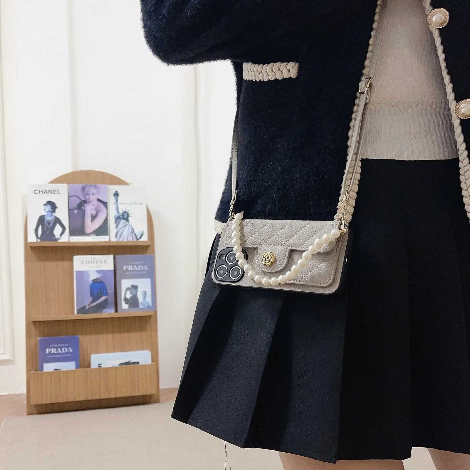 Quilted Phone Crossbody Bag with Dual Pearl & Leather Straps - All-Inclusive Protective Case with Card Holder for WomenT260225