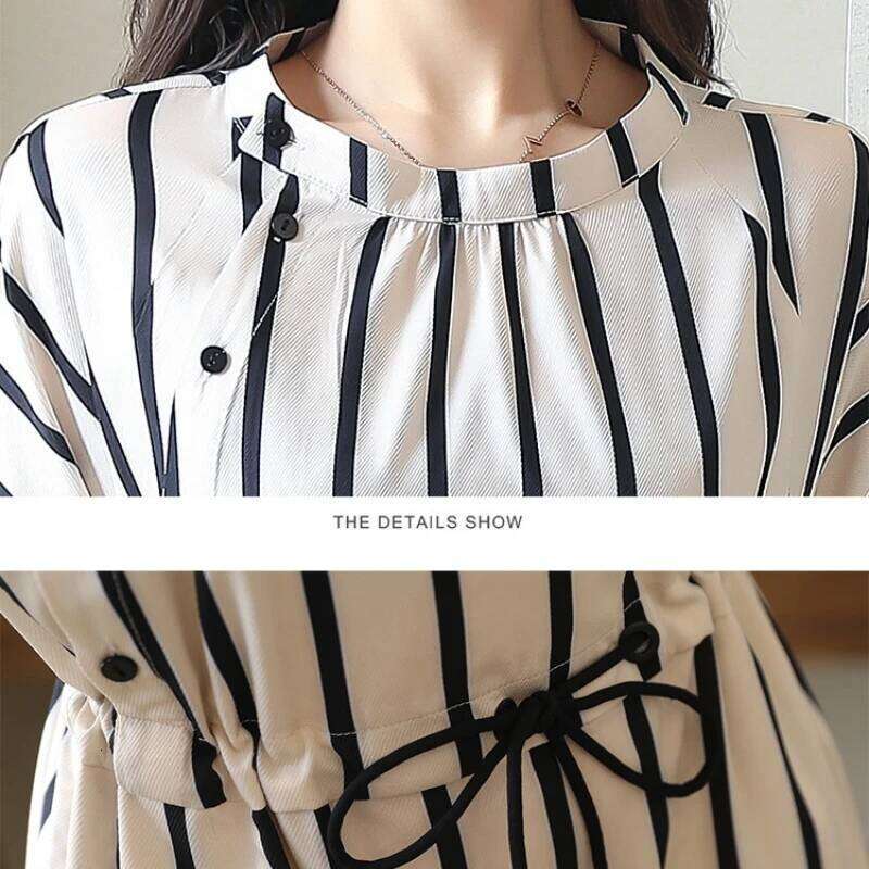 Striped Short-Sleeved Midi Dress Summer Aesthetic Clothes Korean Fashion Casual Office Lady Dresses for Women Vestidos XJ260225