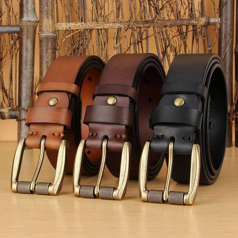 5mm Thicked Men Vintage Roller Pin Male Cowhide Genuine Leather Buckle Strap Cowboy Jeans Belt 1.5 Inch Y260225