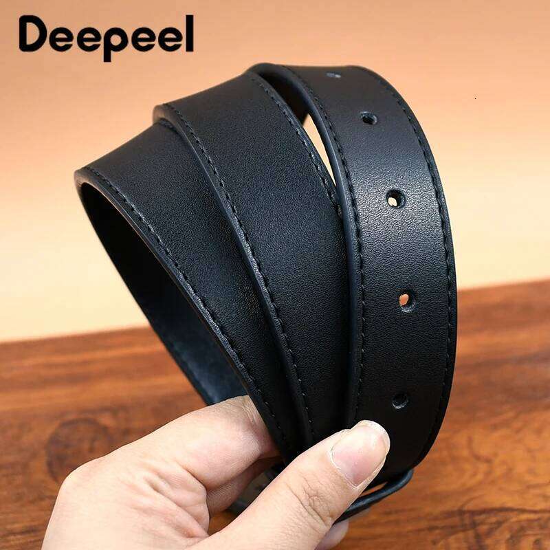 20-38mm Black Cowskin Belt Men No Buckle Belts Strip High Quality Business Waitband Pants Waist Strap Leather Craft Accessories Y260225