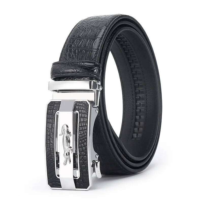 Famous Brand Business High Quality Genuine Leather Luxury Waist Strap Blue Male Automatic Buckle Jeans Belts for Men Y260225
