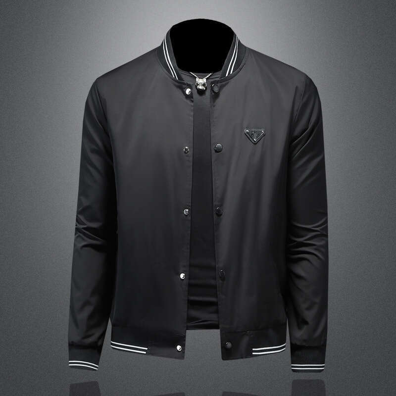 New Spring And Autumn Baseball Collar Jacket For Men, Versatile Casual Trendy Fashion Slim Fit Solid Color Coat Jk9073