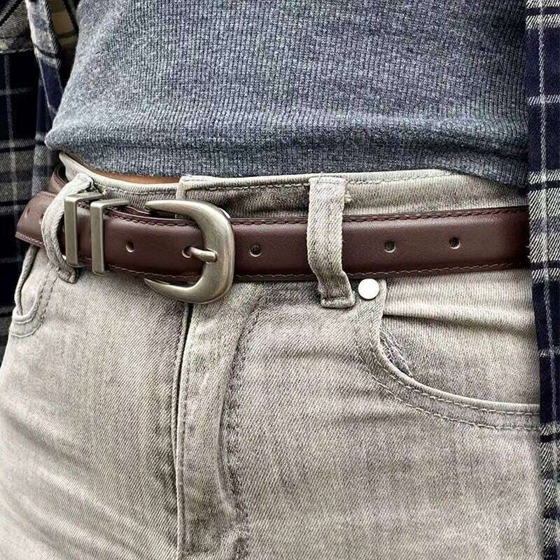 Unisex Vintage Genuine Leather Cowskin Waistband Black with Silver Buckle Men and Women Fashion Belt for Jeans Pants Y260225