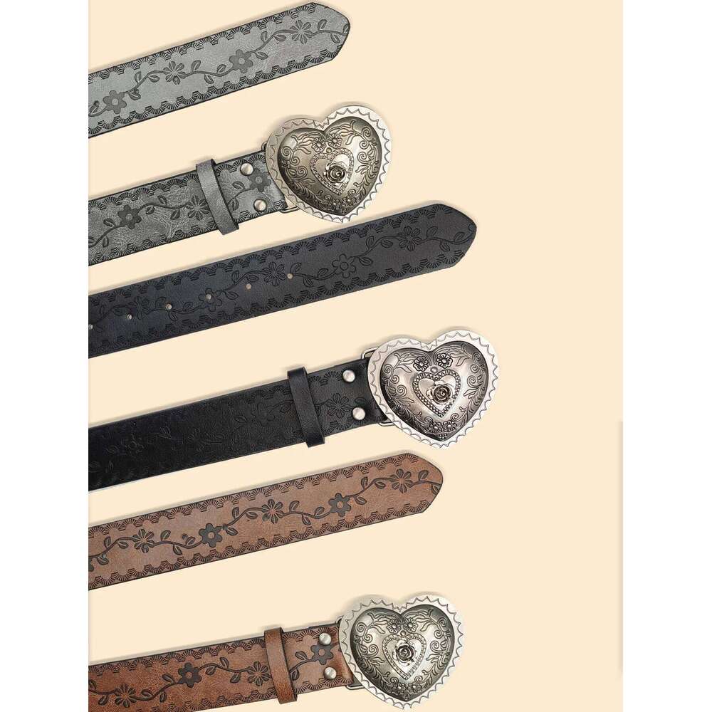 Heart Shaped Casual Retro Embossed Carved Women's Belt, Dress, Jeans, Suit, Shirt Decoration Y260225
