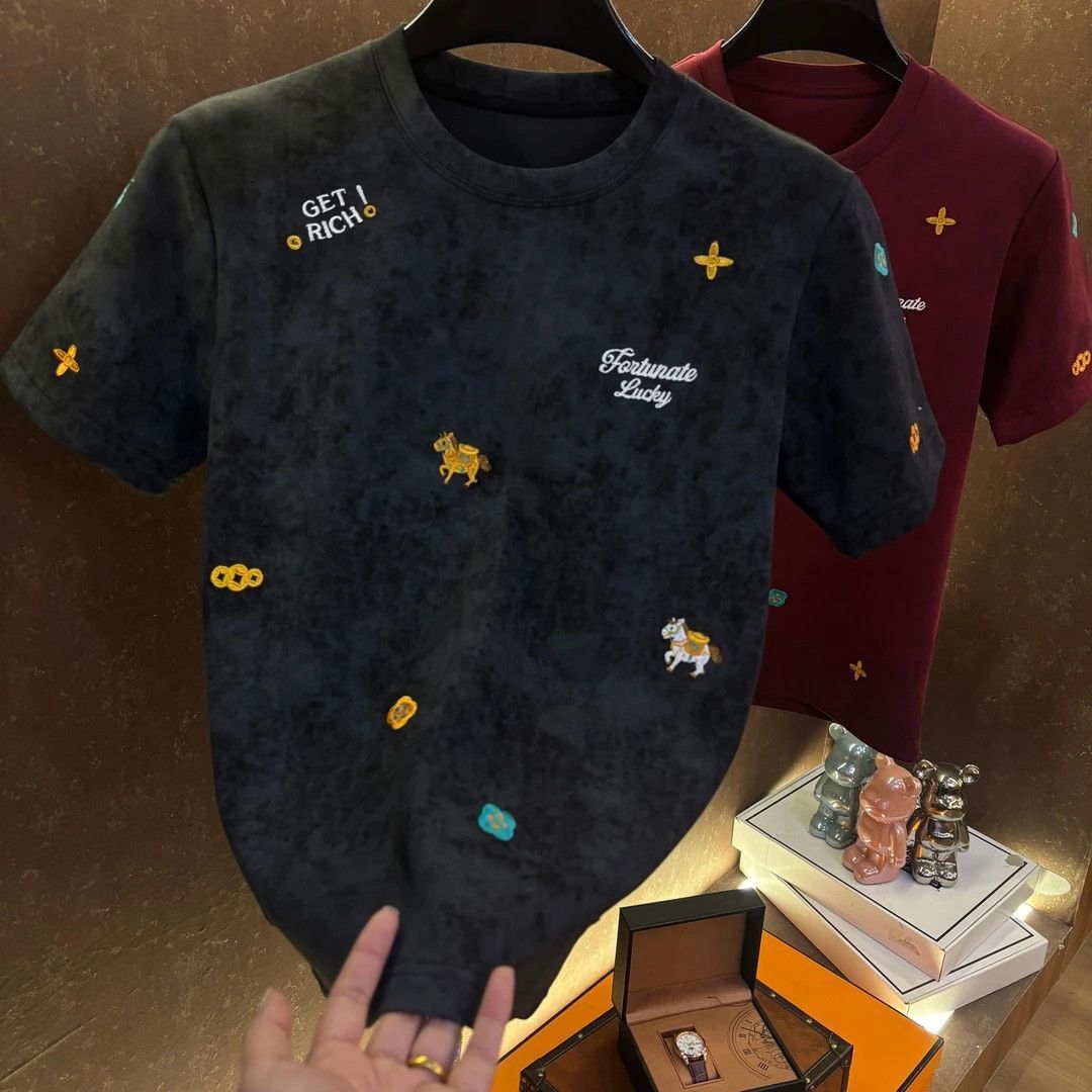 2026 New Designer Men's Short-sleeved T-shirt Short-sleeved Top Fashionable Brand, Light Luxury Style, High-end Texture Simple And Casual Loose-f