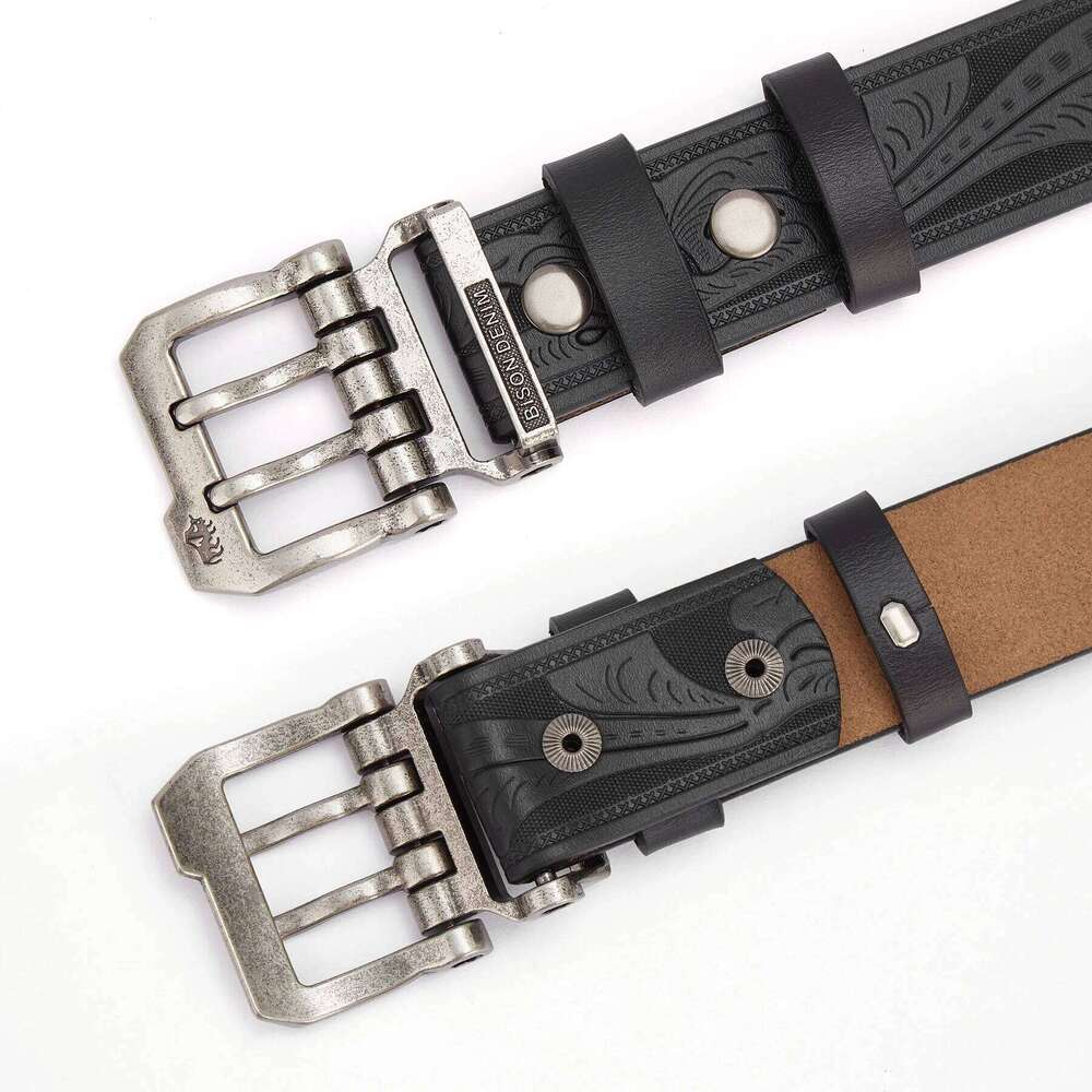 BISON DENIM Men Belts Cow Split Genuine Leather Business Waist Straps Retro Pin Buckle Fancy Male Belt For Jeans Y260225