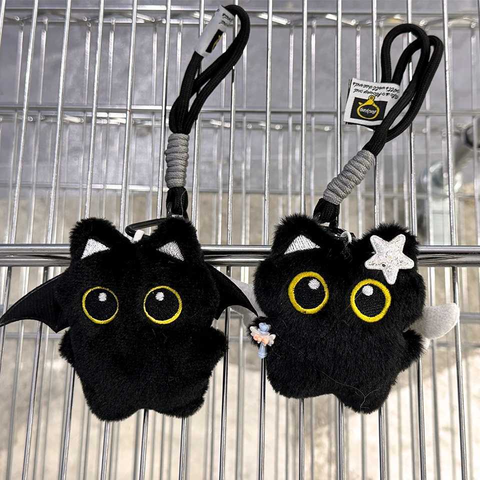 Yupsk 6/1pcs Cute Plush Black Cat Doll Toy Keychain Bag Pendant Charms Kawaii Keyring Accessories For Women Couples Gift H260225