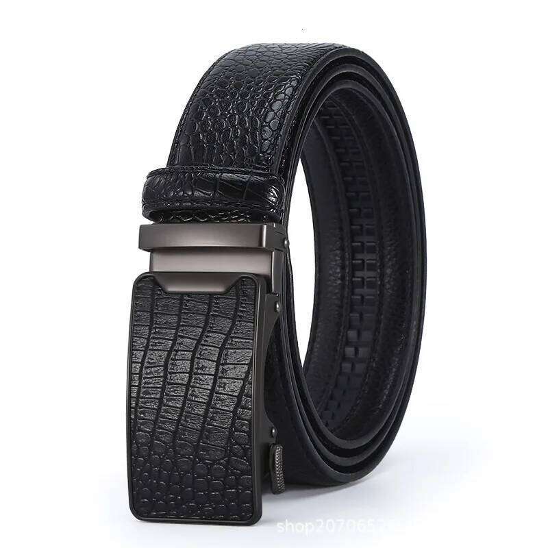New cowhide leather men's casual business with automatic buckle belt, crocodile grain design pants belt Y260225